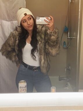 Ci Sono Faux Fur Cropped Jacket in Brown and Black